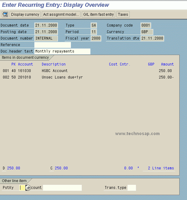 Recurring Entries Procedure SAP (FBD1)